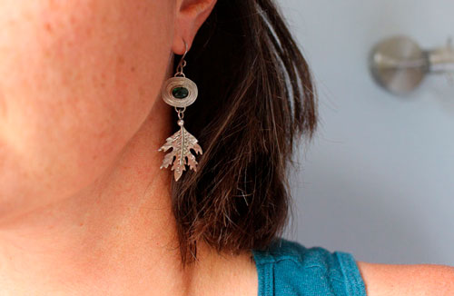 Spirit of the forest, Japanese Kodama earrings in silver and green tourmaline