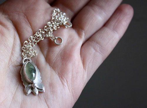 Spring flowers, botanical bracelet in sterling silver and prehnite
