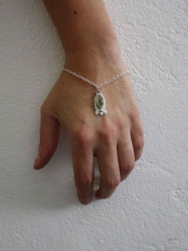 Spring flowers, botanical bracelet in sterling silver and prehnite