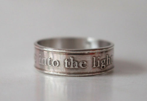Step into the Light, encouragement and spirituality ring in sterling silver