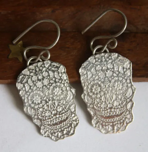 Sugar skull, aretes calavera mexicana en plata