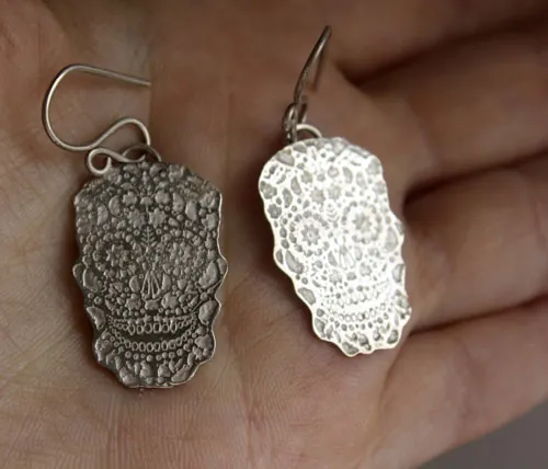 Sugar skull, aretes calavera mexicana en plata