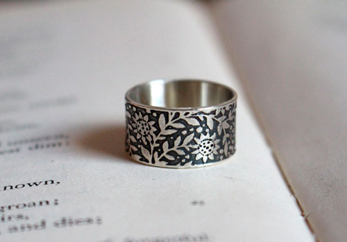 Sunflower, flower of the sun ring in sterling silver