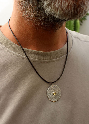 Sunilda, medieval shield pendant in silver and yellow quartz