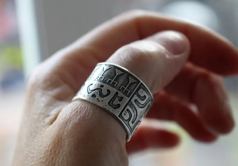 Ta U Here, anillo tatuaje polinesio en plata