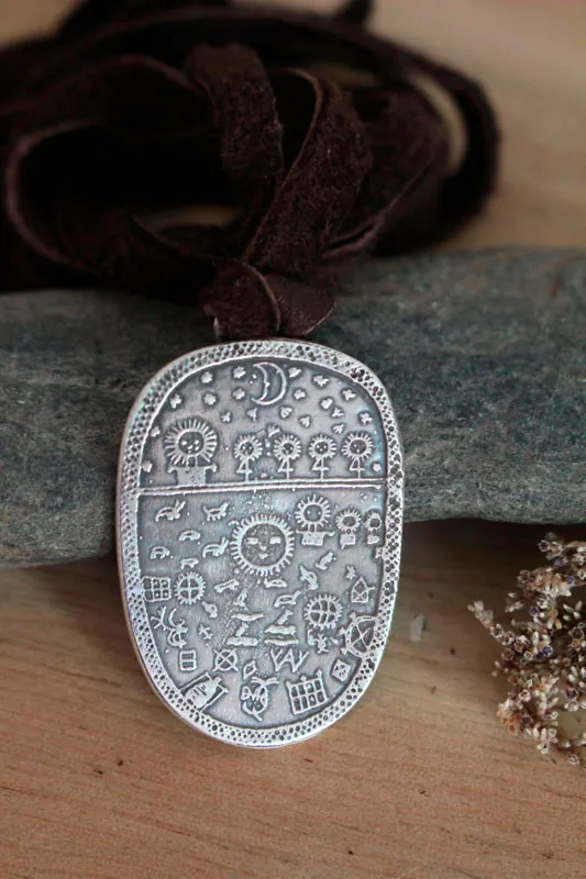 Tambor chamánico, collar sami escandinavo en plata