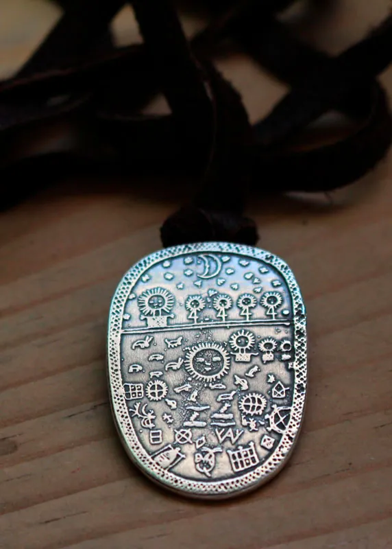 Tambor chamánico, collar sami escandinavo en plata