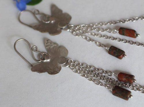 The butterfly effect, science and interaction earrings in silver and unakite