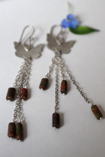 The butterfly effect, science and interaction earrings in silver and unakite
