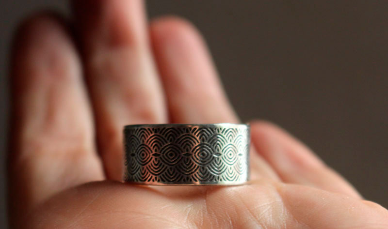 The door to the past, Neolithic spiral and circle ring in silver