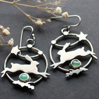 The hare star, carefree spirit earrings in silver and chrysoprase