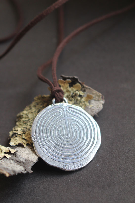 The Labyrinth of Knossos, Greek coin necklace in sterling silver