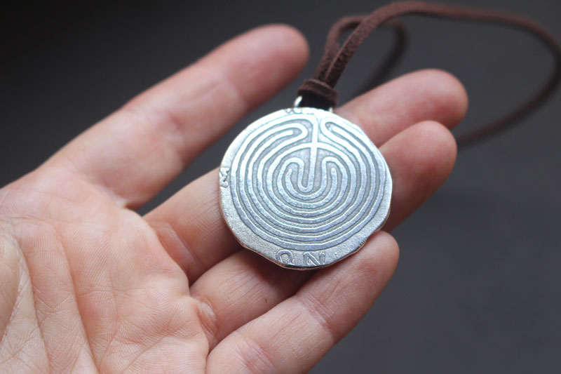 The Labyrinth of Knossos, Greek coin necklace in sterling silver