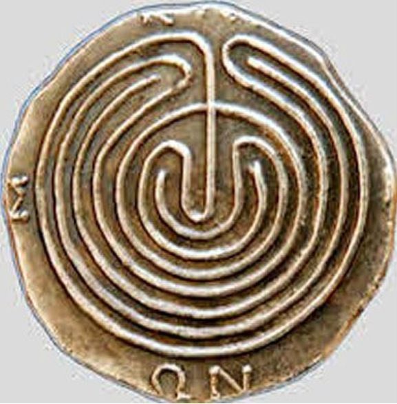 The Labyrinth of Knossos, Greek coin necklace in sterling silver