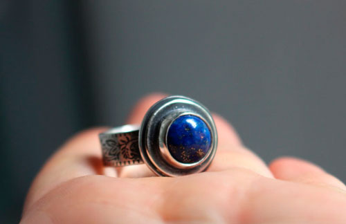 The reflection of the stars, nocturnal pond ring in silver and lapis lazuli