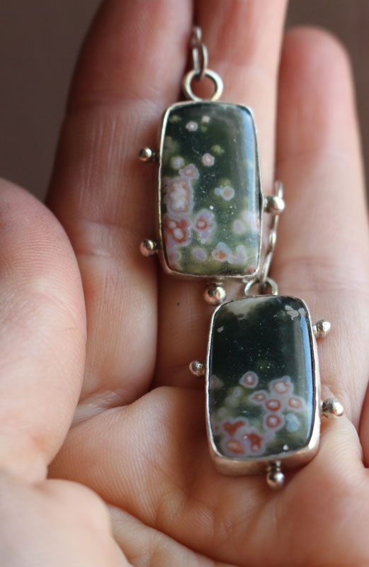 The song of the stars, night sky earrings in silver and ocean jasper