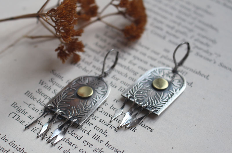 The stargate, silver and brass earrings