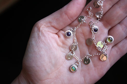 The tree of Jesse, family keepsake bracelet in silver, amethyst, opal, and peridot