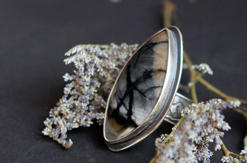 Tornado, storm in the mountains ring in silver and Picasso marble