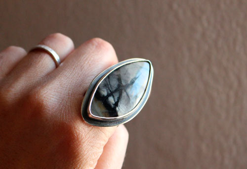 Tornado, storm in the mountains ring in silver and Picasso marble
