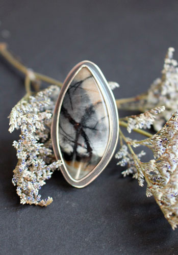 Tornado, storm in the mountains ring in silver and Picasso marble