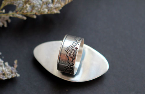 Tornado, storm in the mountains ring in silver and Picasso marble