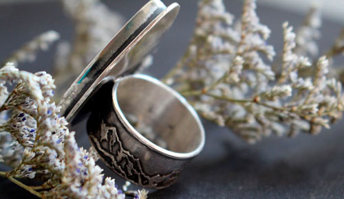 Tornado, storm in the mountains ring in silver and Picasso marble