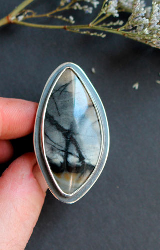 Tornado, storm in the mountains ring in silver and Picasso marble