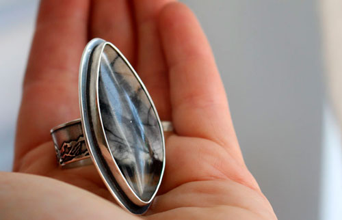 Tornado, storm in the mountains ring in silver and Picasso marble