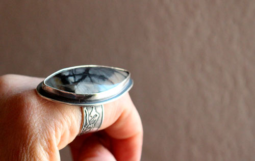Tornado, storm in the mountains ring in silver and Picasso marble