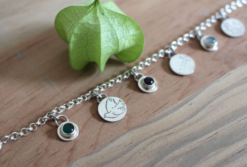 Tribe, family bracelet in silver, amethyst, alexandrite, moonstone, and onyx