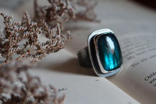 Tu corazón está grabado en mi corteza, anillo fidelidad en plata y labradorita