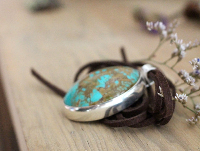Turquoise mirror, mexican pendant in silver and turquoise