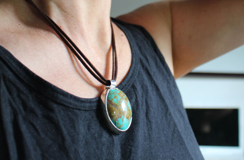 Turquoise mirror, mexican pendant in silver and turquoise