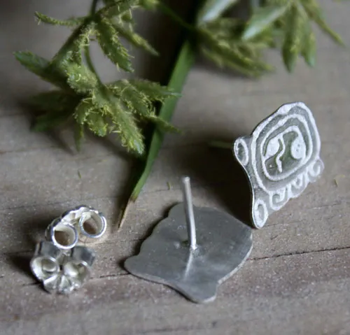 Tzolkin, aretes tipo broquel del calendario maya en plata