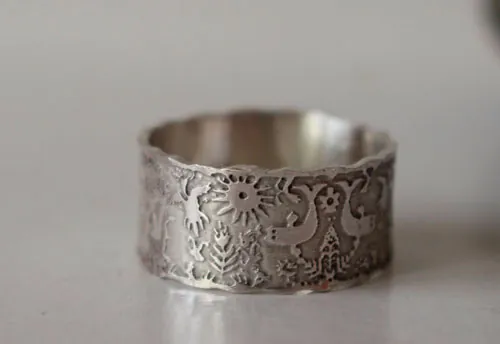 Un mundo imaginario, anillo étnico otomí de México en plata