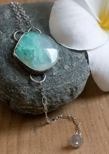 Vaidurya, pulsera paraíso tropical en plata, labradorita y crisoprasa