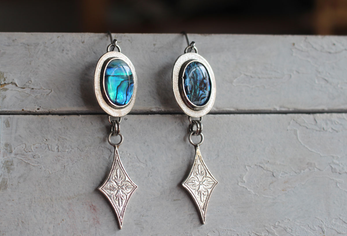 Vía Lláctea, aretes estrellas en plata y paua