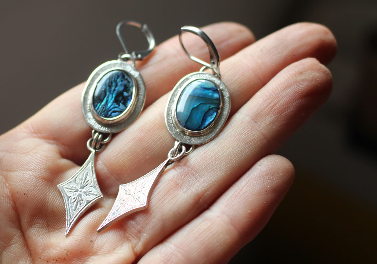 Vía Lláctea, aretes estrellas en plata y paua