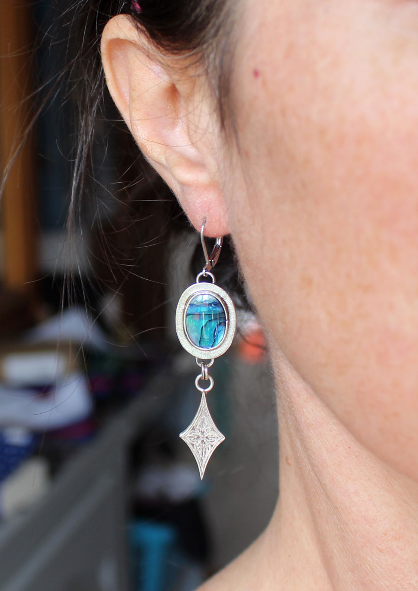 Vía Lláctea, aretes estrellas en plata y paua