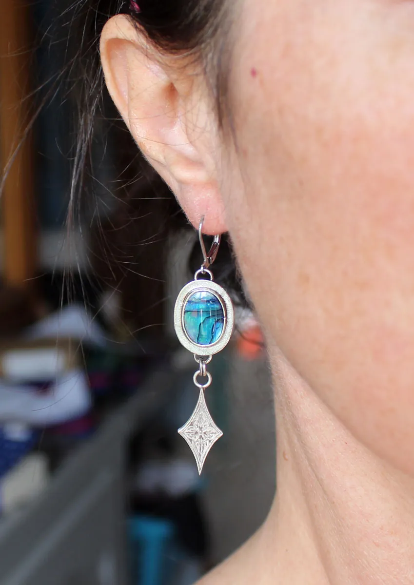 Vía Lláctea, aretes estrellas en plata y paua