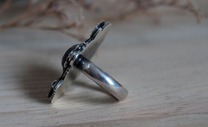 Violet, flower garden ring in silver and turquoise