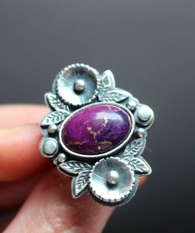 Violeta, anillo jardín de flores en plata y turquesa