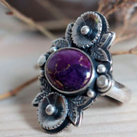 Violeta, anillo jardín de flores en plata y turquesa