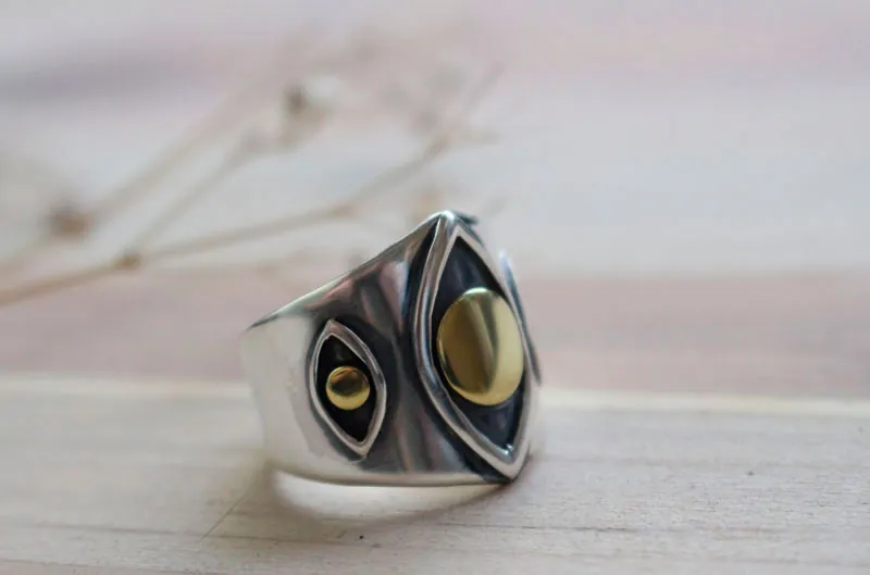 Visión, anillo ojo en plata y latón