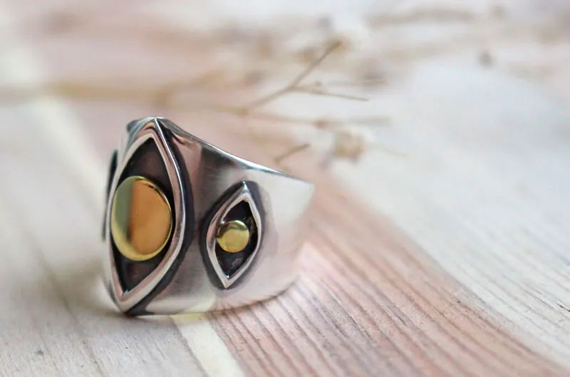 Visión, anillo ojo en plata y latón