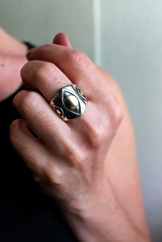 Visión, anillo ojo en plata y latón