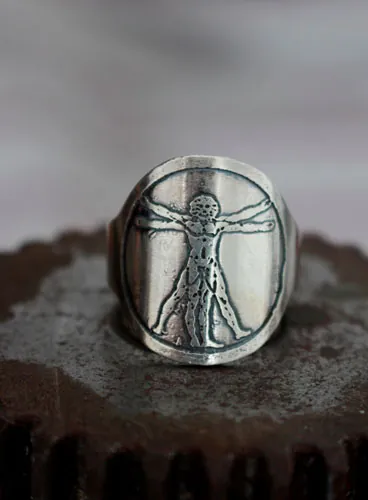 Vitruvio, anillo de hombre de Vitruvio de Leonardo da Vinci en plata