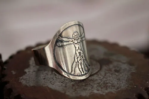 Vitruvio, anillo de hombre de Vitruvio de Leonardo da Vinci en plata