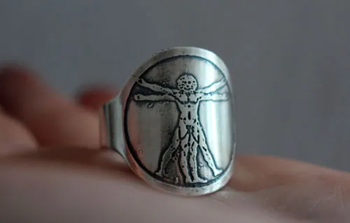 Vitruvio, anillo de hombre de Vitruvio de Leonardo da Vinci en plata